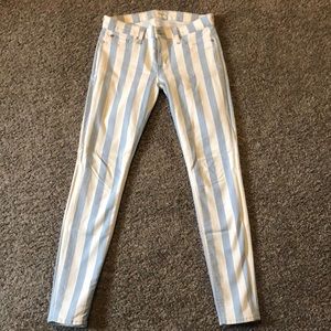 Hudson pants. Blue and white vertical stripes.
